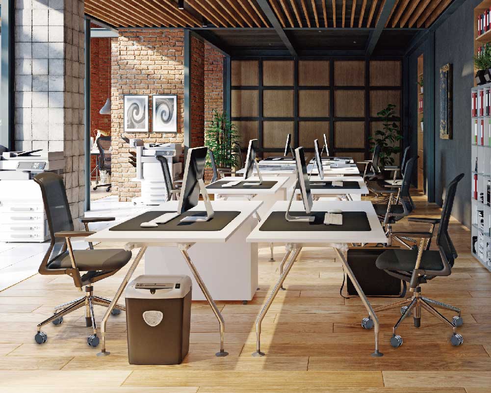 Office chair with caster wheels on various floor types (cement, carpet, wood, marble, tile), highlighting that it is safe for all kinds of floors.