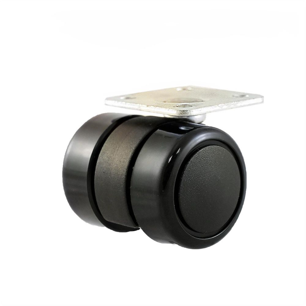 Black Double-Wheel Caster with Mounting Plate for Furniture Applications