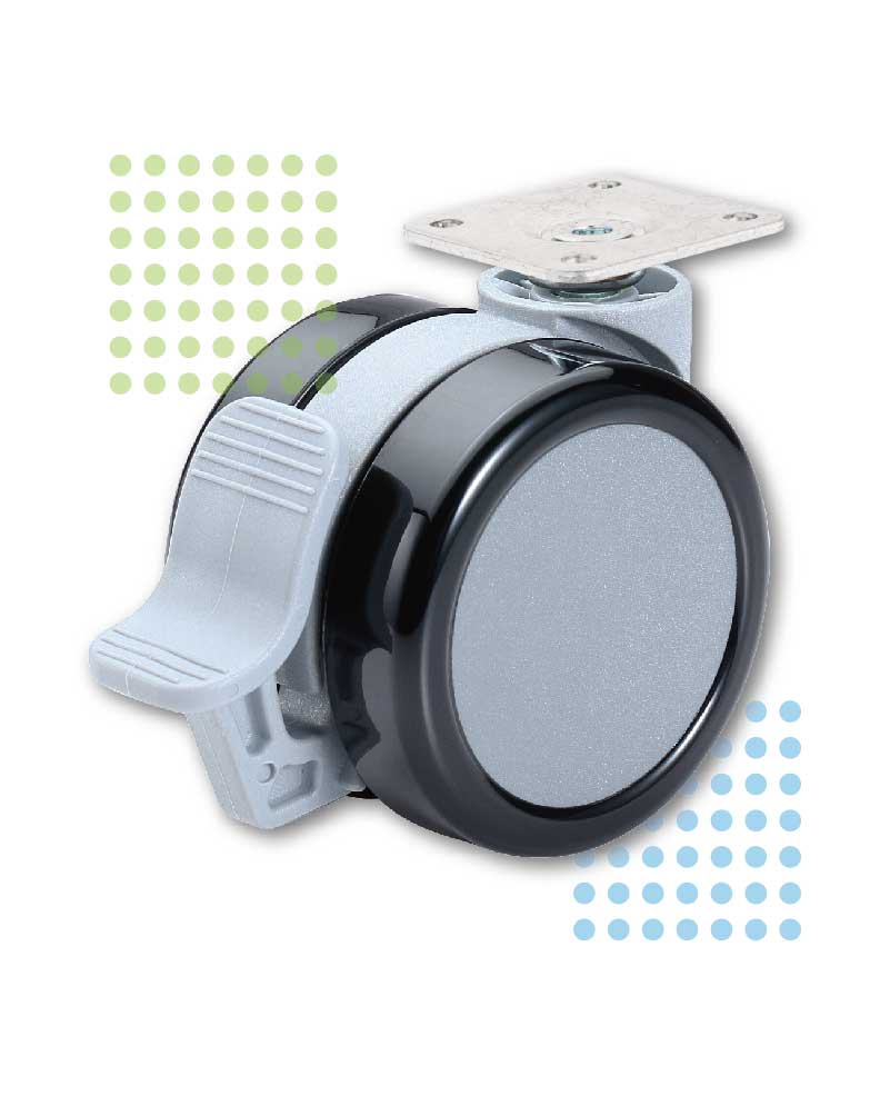 Black and Gray 75mm Furniture PU Caster Wheel with Brake