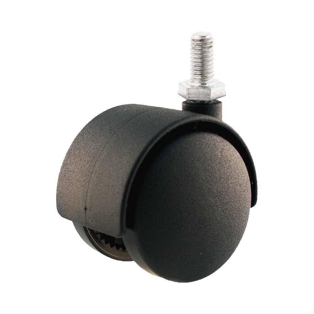 Black Nylon Caster with Threaded Stem for Furniture Applications