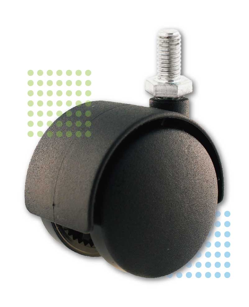 Stylish Black Nylon Caster with Threaded Stem for Furniture Mobility