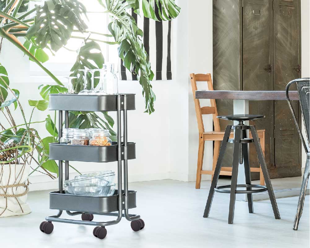 Functional Black Serving Cart on Casters for Easy Mobility and Storage