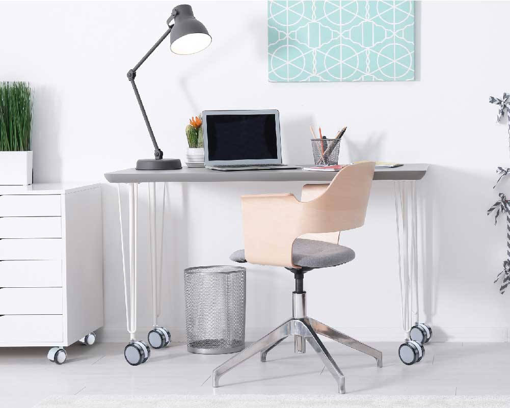 Modern Home Office Setup with Furniture on Casters