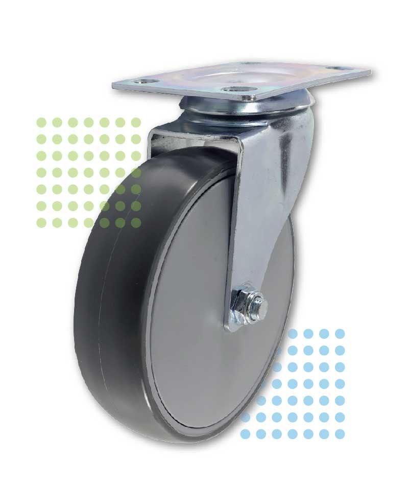 125mm Black PU Equipment Caster with Swivel Plate