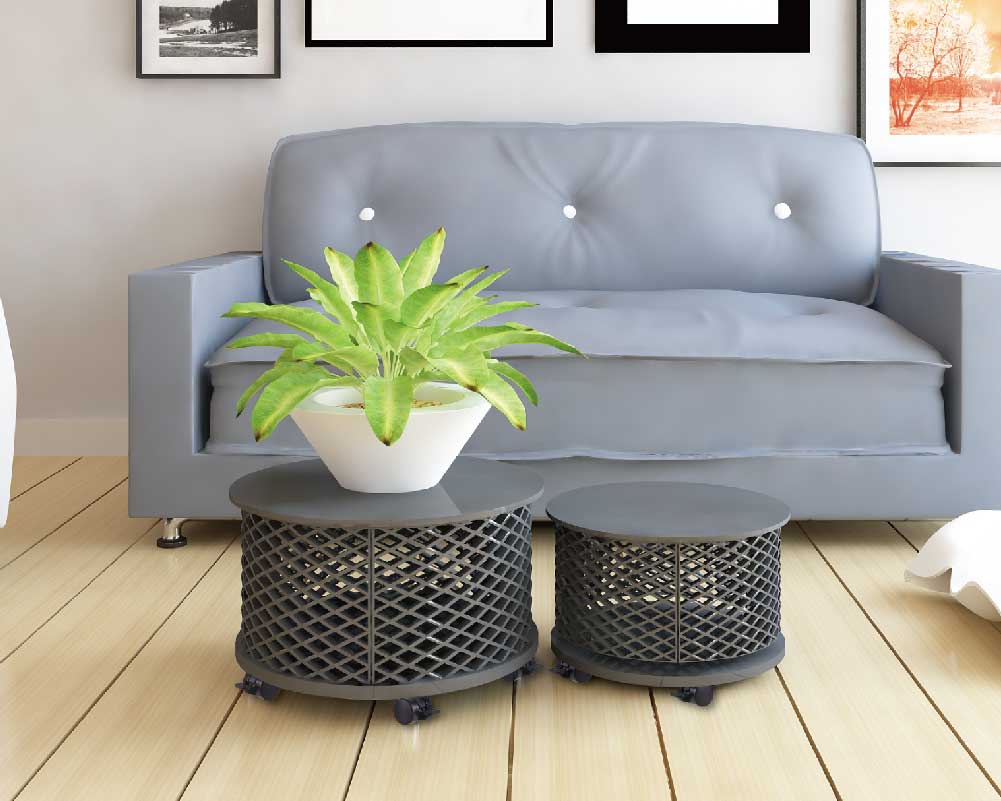 Living room with decorative tables on furniture casters