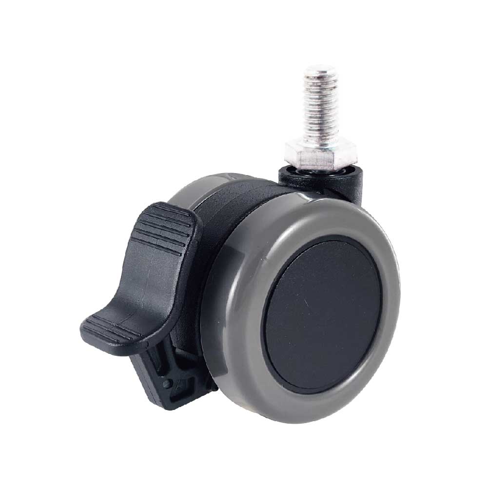 60mm Black PU Caster with Brake and Threaded Stem (Model 6006-23-BK02B-SC)