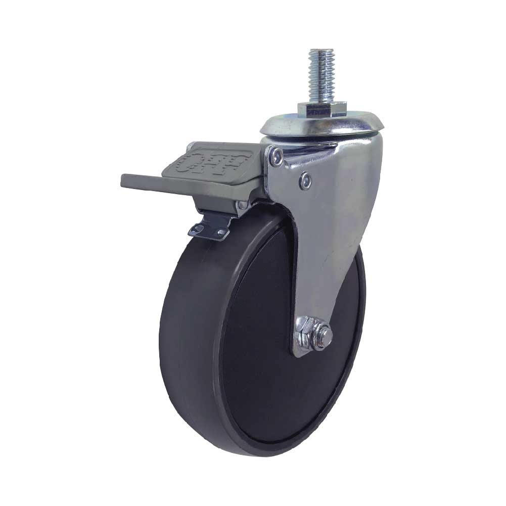 125mm PU Caster with Brake and Threaded Stem (Model W-125-HI-0007)