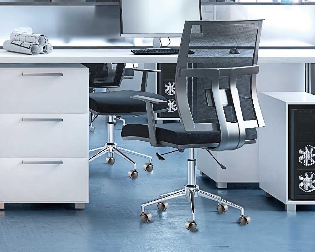 Office chairs on casters designed for mobility and child safety