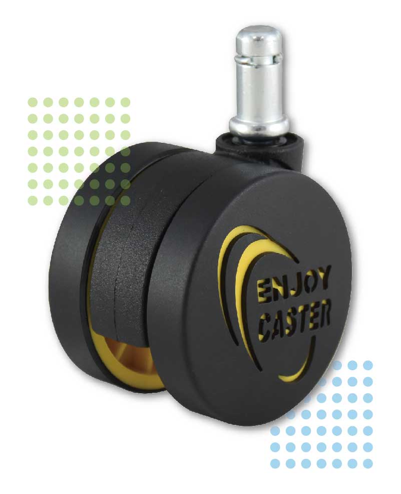 60mm Black Logo Caster with Yellow Design and Threaded Stem