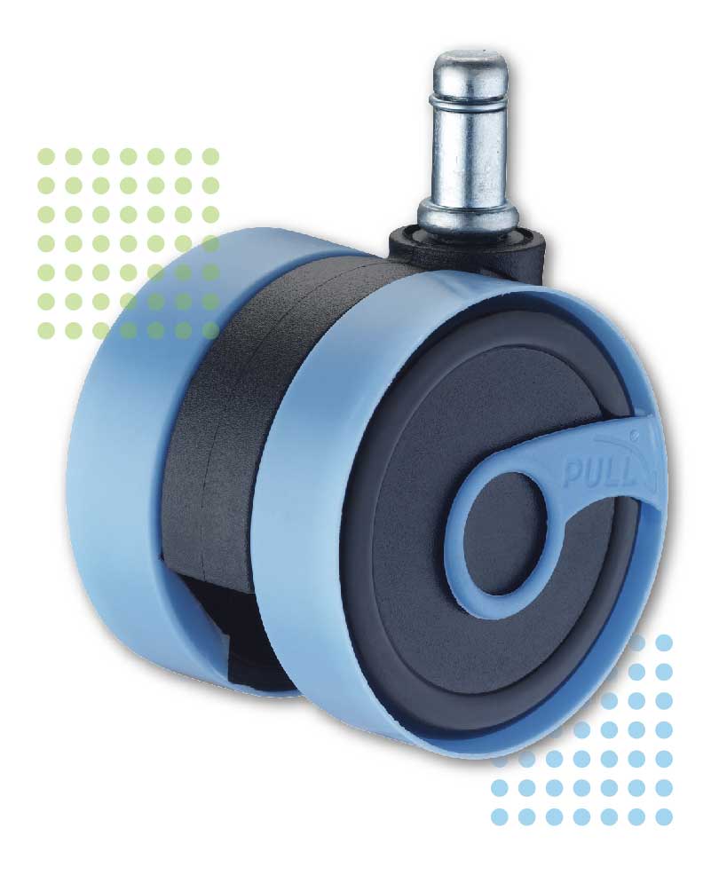 65mm Black and Blue Caster with Custom Design and Threaded Stem