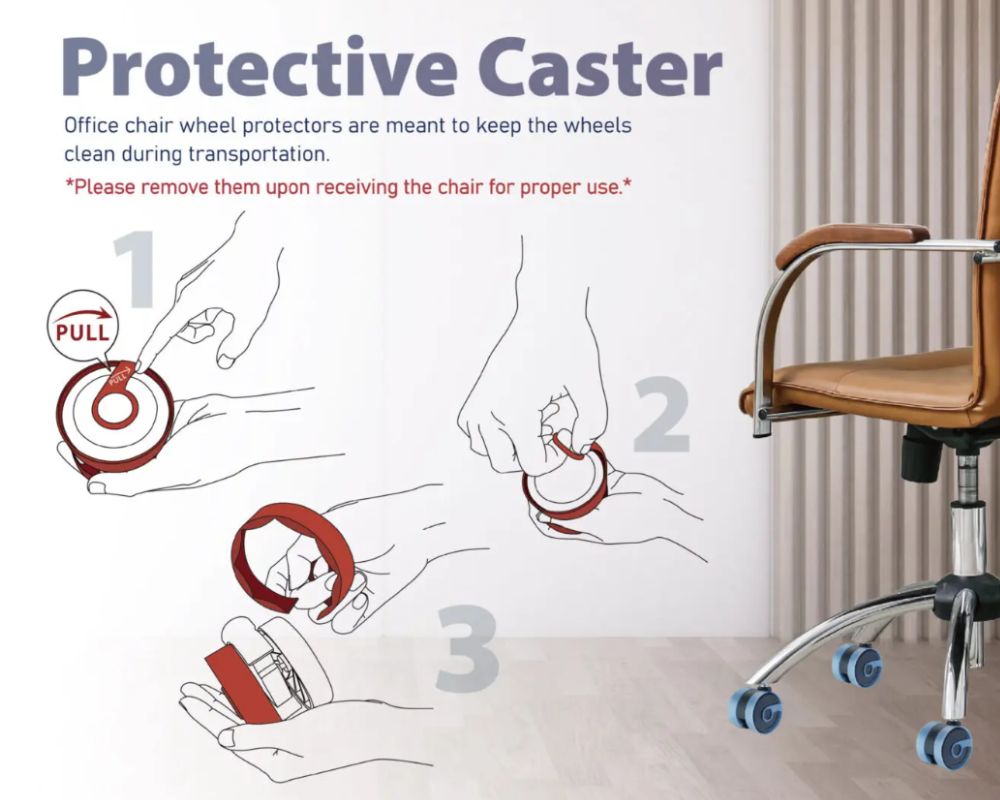 Protective caster cover instructions with office chair example