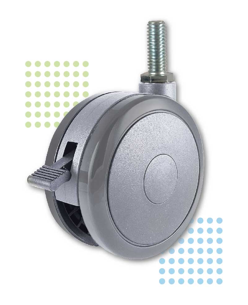 100mm Medical Caster Wheel, Grey with Brake, Model 10006-25-BK"