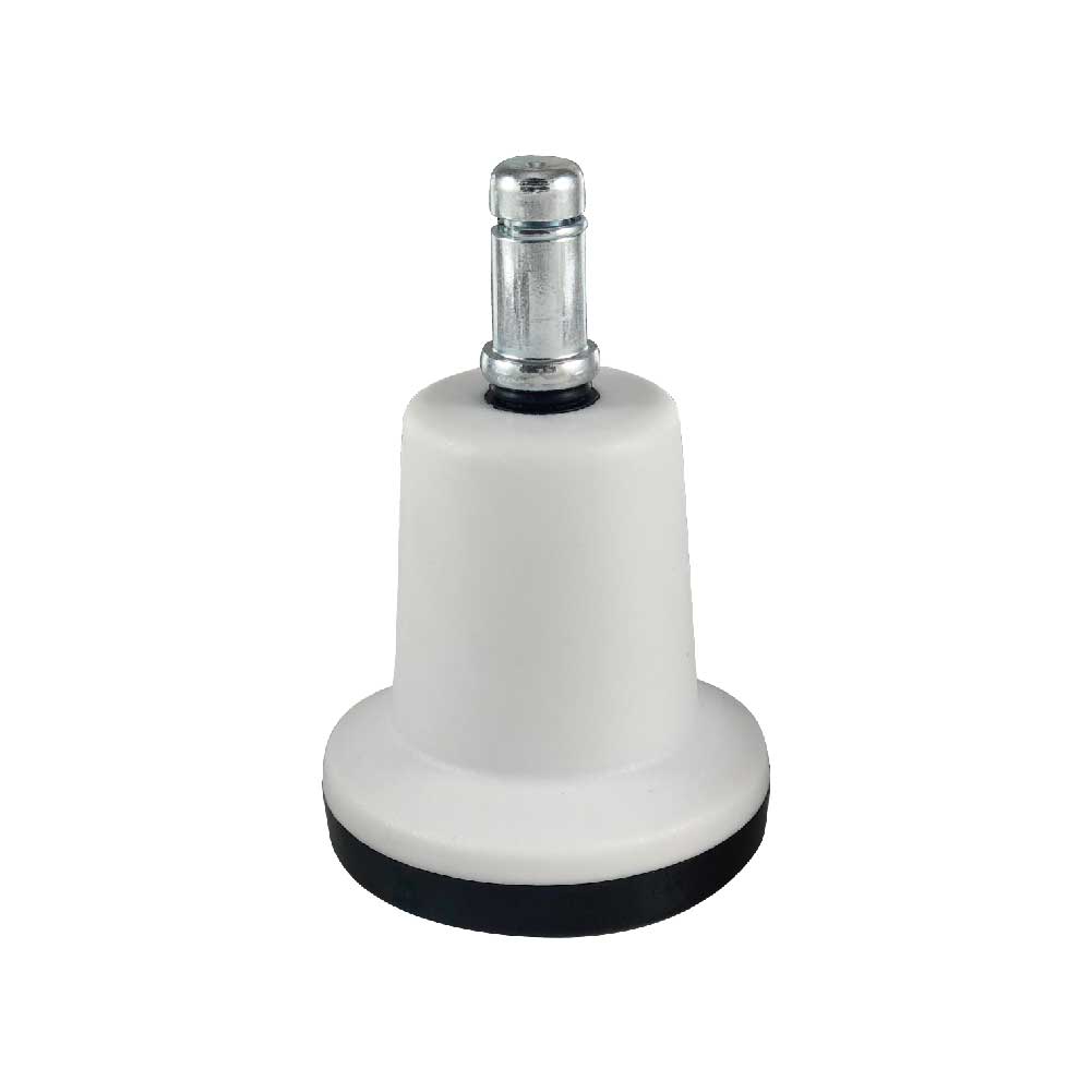 High 63 mm white Bell Glide GL-336356 for carpeted and soft floors, designed to provide stable support on soft surfaces."
