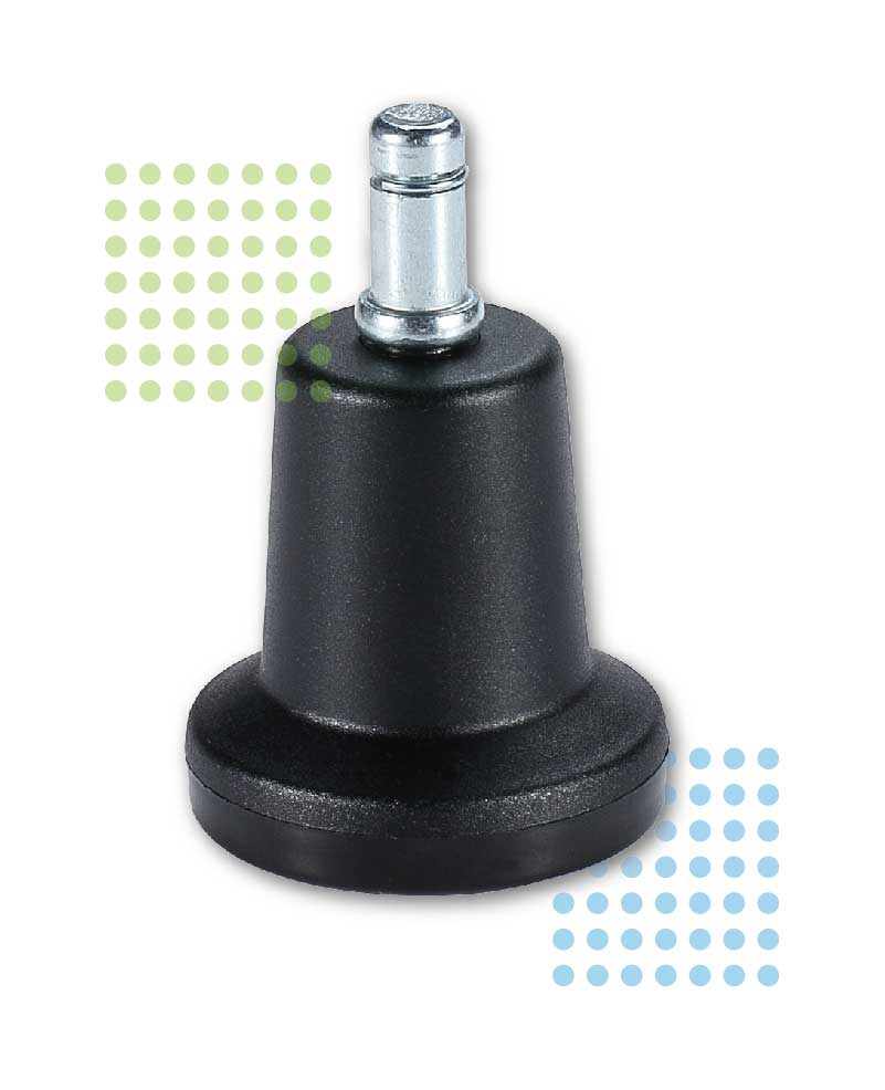 High 63 mm black Bell Glide GL-336356 for carpeted and soft floors, designed to provide stable support on soft surfaces."