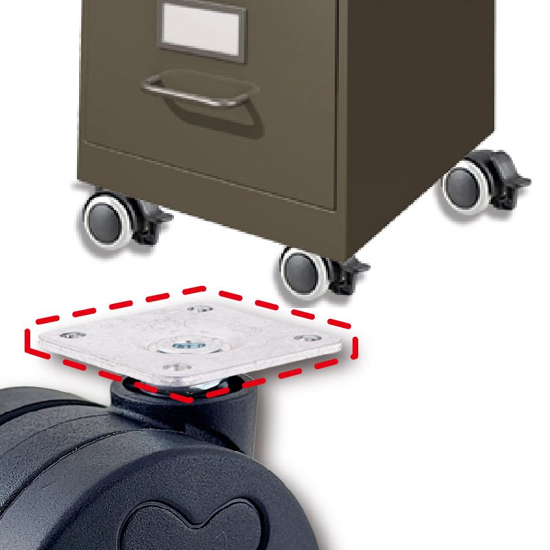 Caster with mounting plate on office furniture | Office Chair Wheels