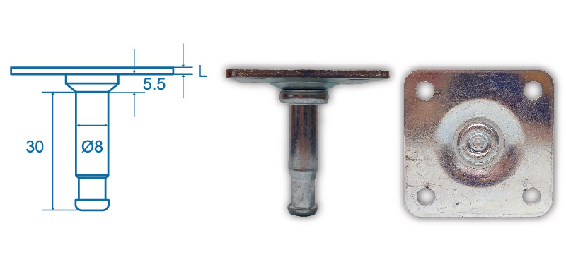 Technical drawing and close-up of caster with mounting plate | Office Chair Wheels