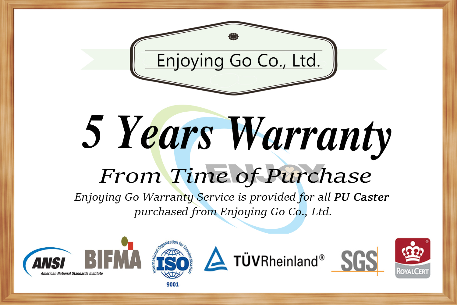 Five years warranty Certificate